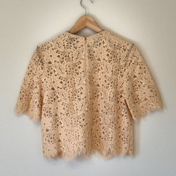 Sandro Paris Utopie Crystal-Trimmed Corded Lace Top in Beige (size 1 - Small) - Picture 3 of 13